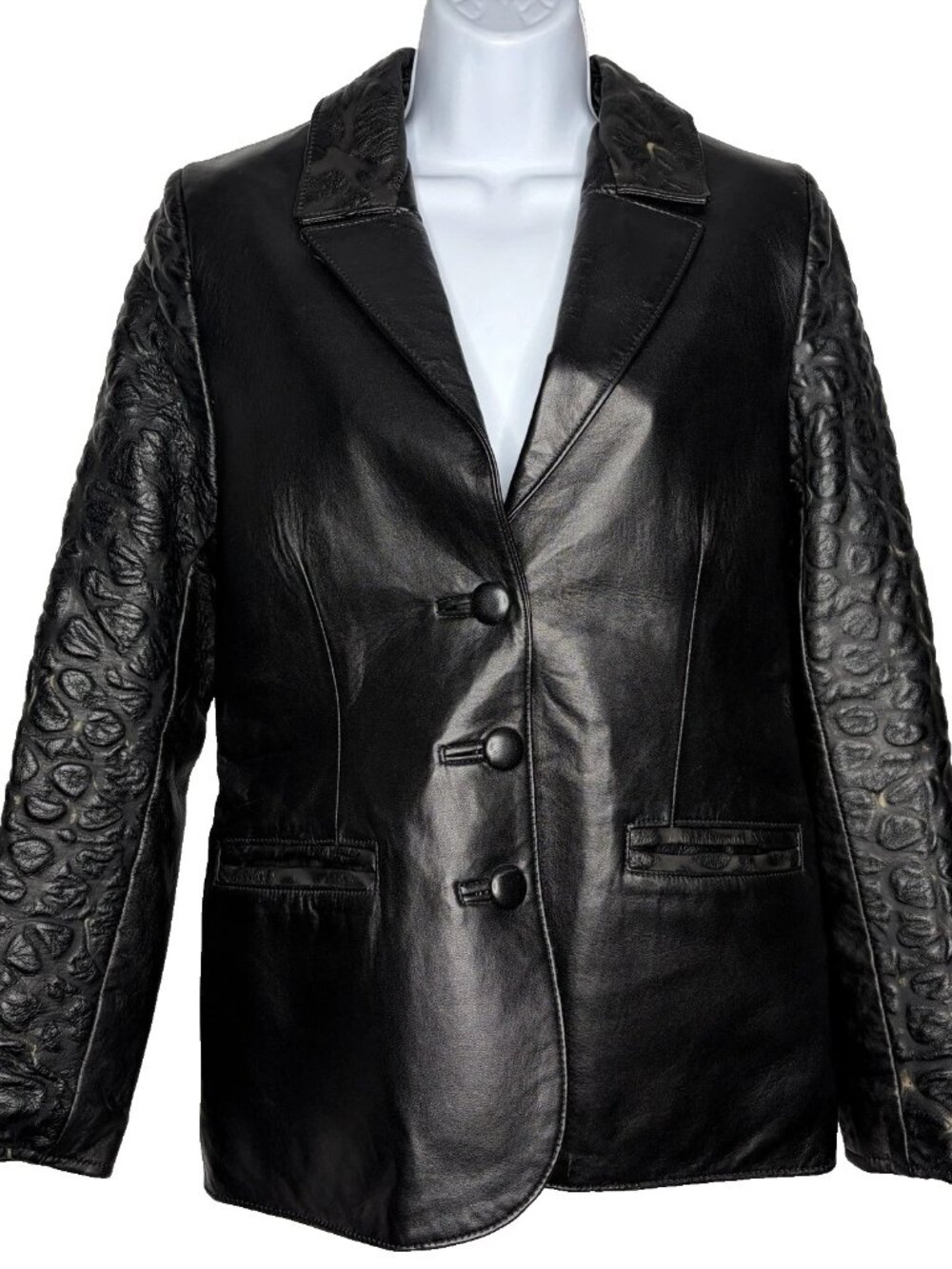 Vintage Y2K Kaptain Designs Bubble Leather Blazer Jacket Size S Black Distressed